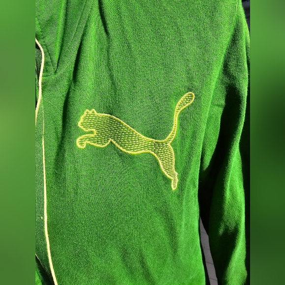 Puma Womens Hoodie Size M Green Full Zip Kangaroo Pocket 3/4 Sleeve Activewear - Picture 3 of 9